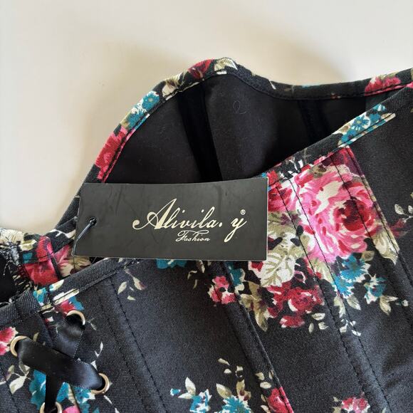 Alivia y Fashion Simone Plus Size Black Floral Print Clasp Corset Top Size 3X - Picture 5 of 8
